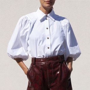 Ganni Cotton Poplin Puff Sleeve Button Down Size 2